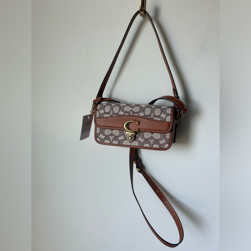 Viral Coach Signature Brown Baguette Shoulder Crossbody Bag